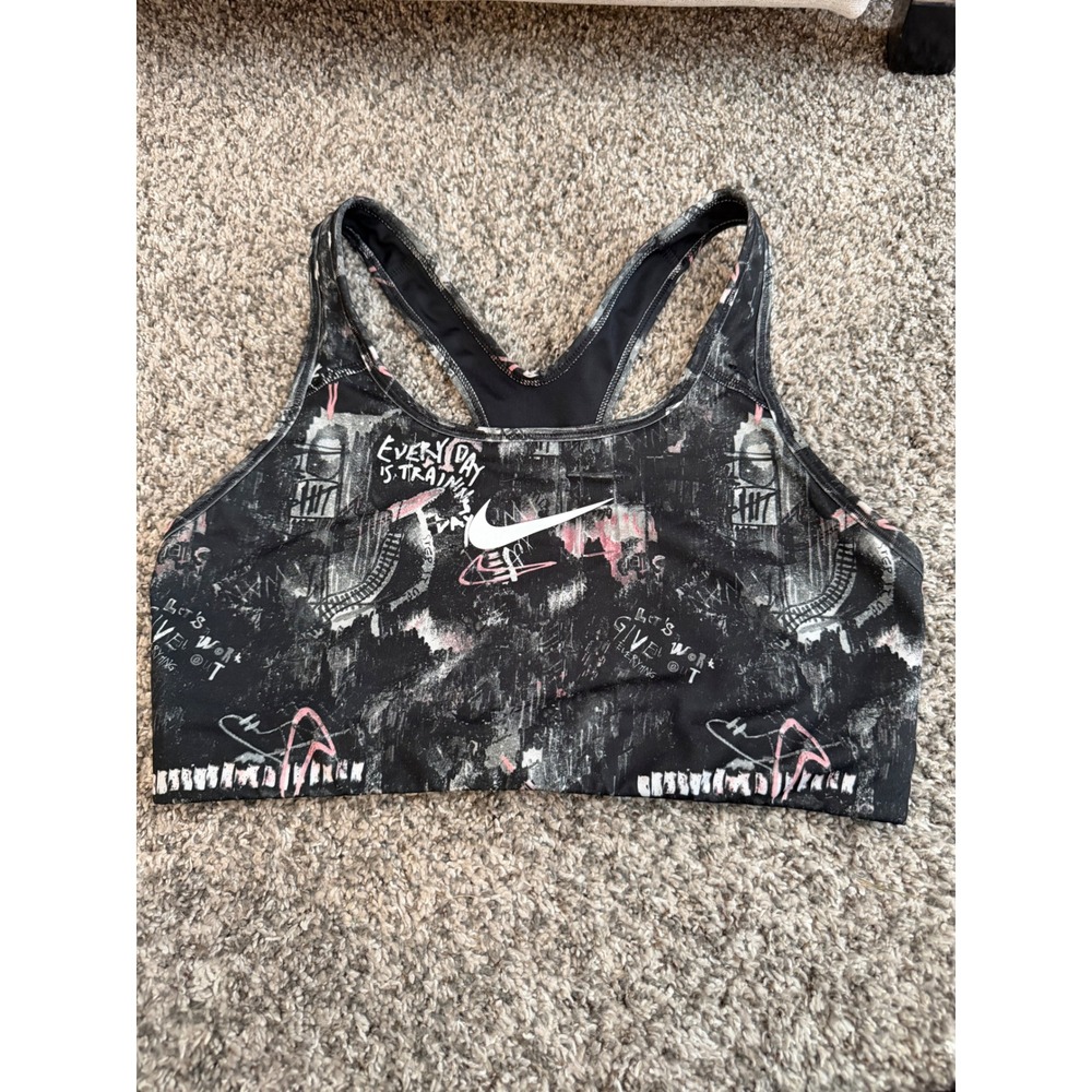 Nike Dri-FIT Graffiti Print Sports Bra Racerback Black Pink Womens Large L